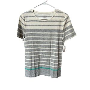 Talbots Women's Striped Crew Neck Tee Shirt Top,Gray & White, Casual BNWT $34.50